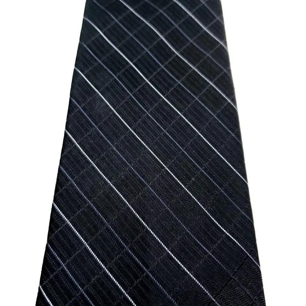 Calvin Klein Silk Tie Woven Black‎ White Plaid Extra Short Skinny